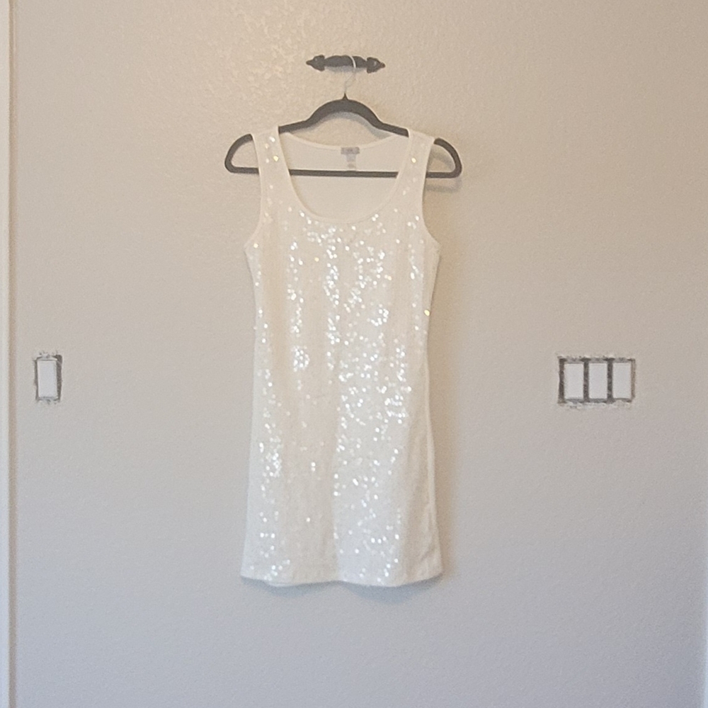 White Sequin Sleeveless Dress
